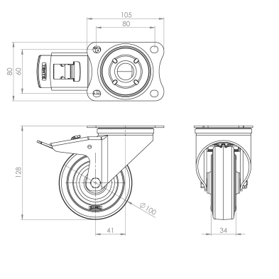 Rueda de 100 mm con freno